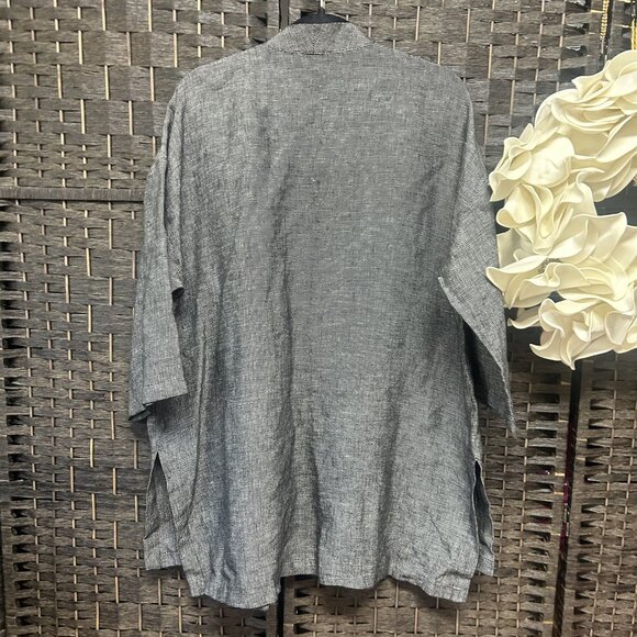 Eileen Fisher Oversized Gray Black Long Sleeve Open Front Jacket Size Large - Picture 7 of 7